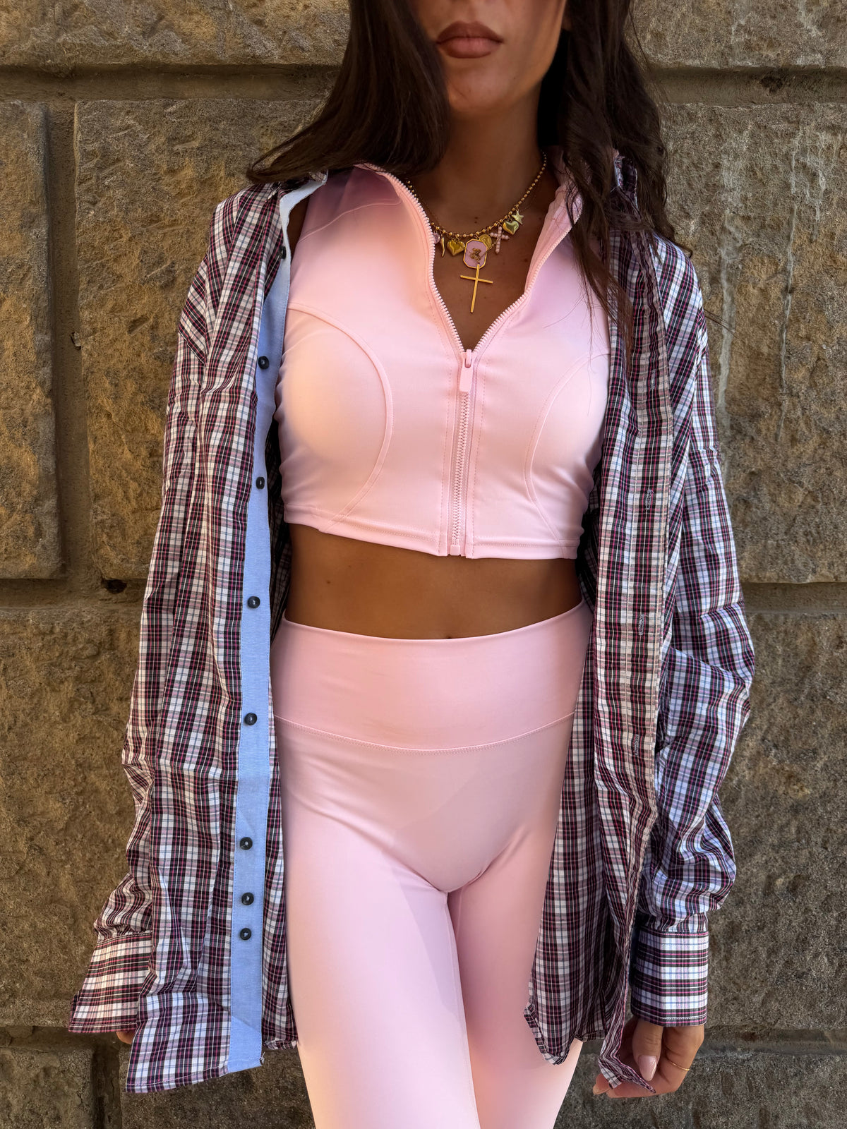 CAMICIA TARTAN ROSA E BLU