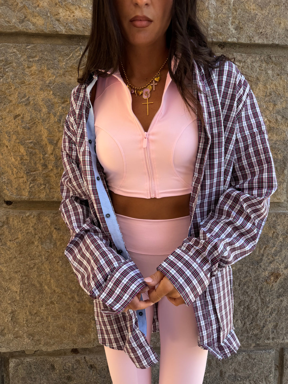 CAMICIA TARTAN ROSA E BLU