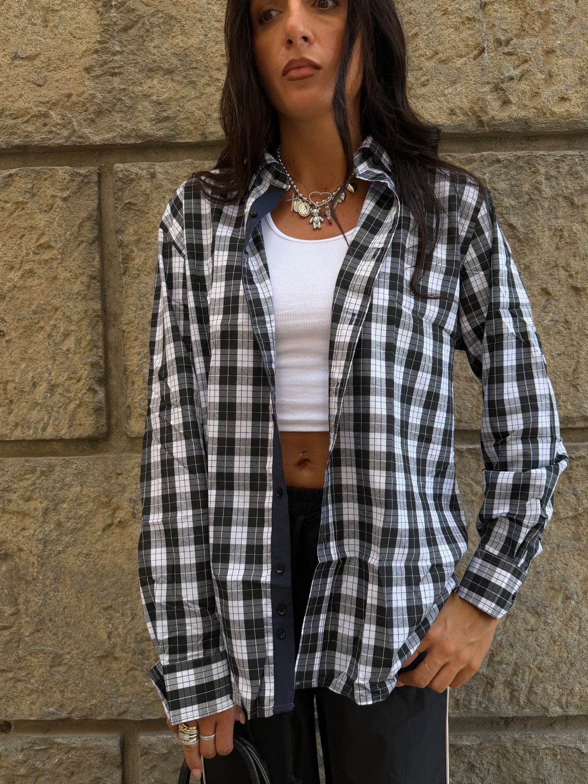 CAMICA TARTAN BIANCHI E NERI